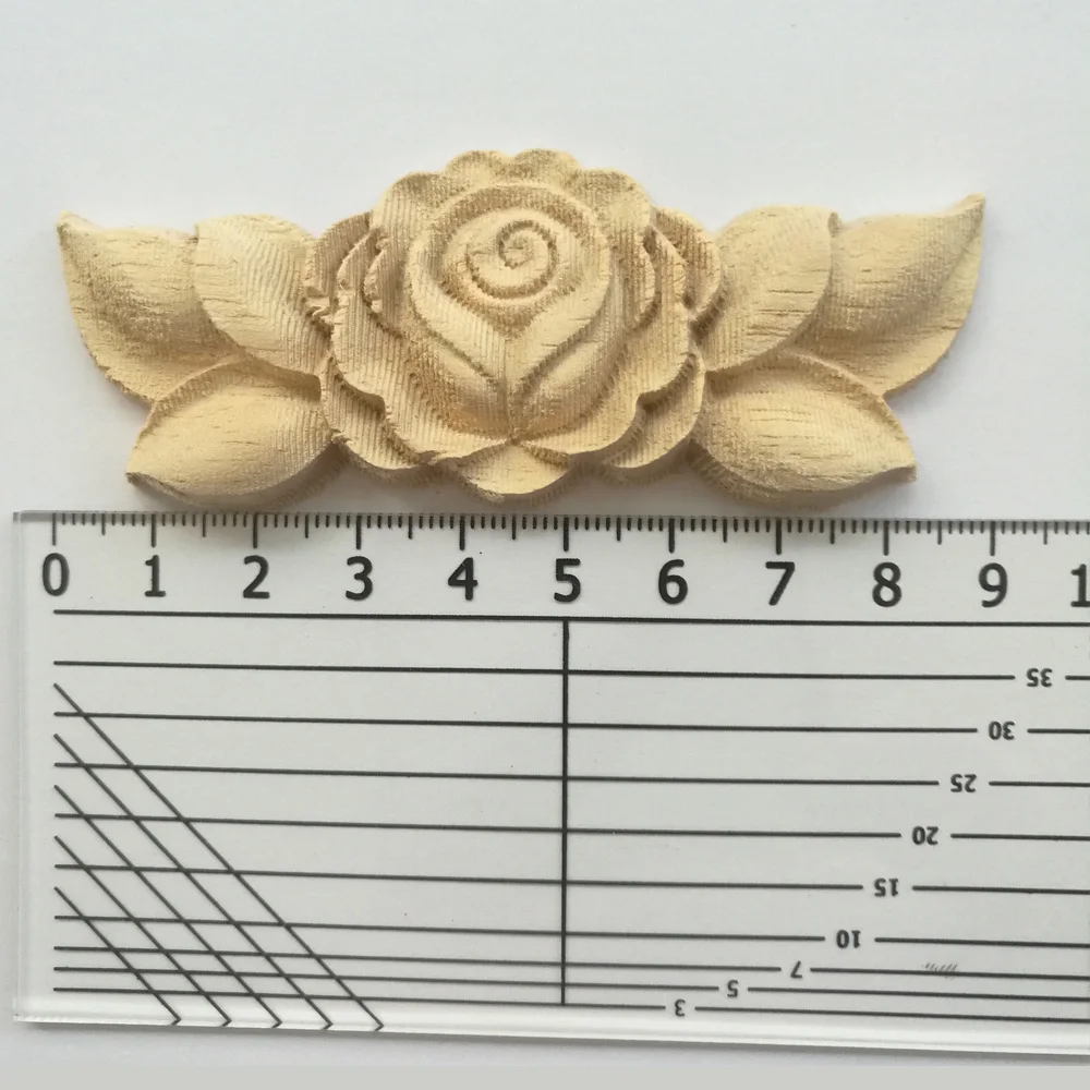 1//5//10Pcs Wood Carved Ornament Flower Onlay Applique Home Decor Furniture Craft