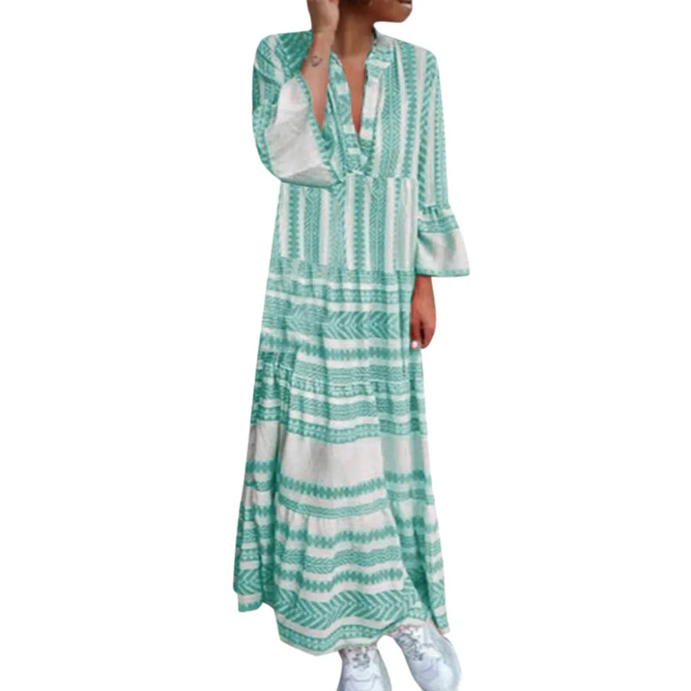 2019 summer woman printed long-sleeved beach dress long sexy sunscreen beach dress cover up pretty beach dress plus size 40J5 (4)