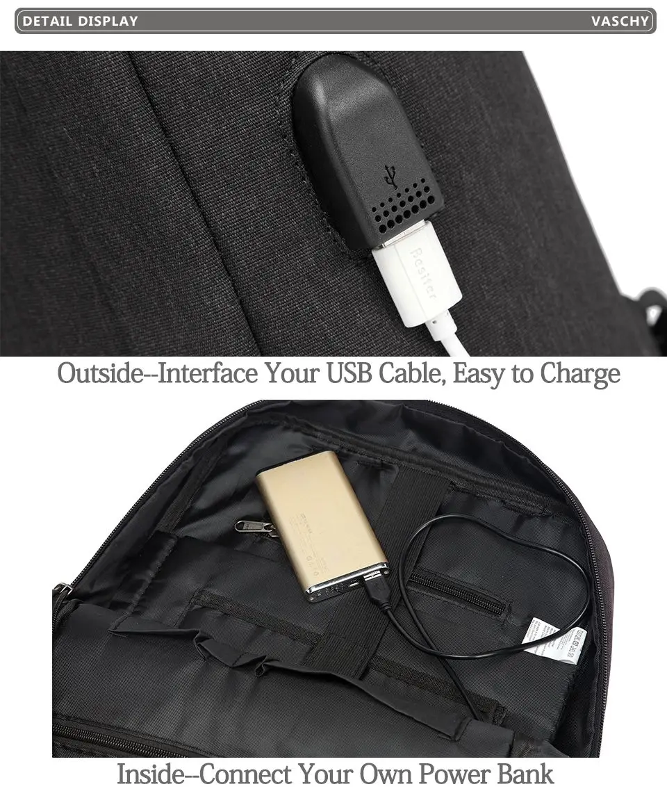 VASCHY Анти-Вор 17 дюймов рюкзак для ноутбука с usb зарядным портом легкий тонкий бизнес компьютерный рюкзак с водонепроницаемой крышкой