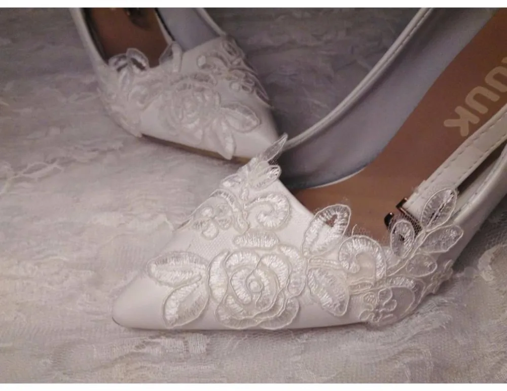 9cm thin high heels white lace wedding shoes woman sexy point toes brides lady party proms dress pumps shoes ankle straps