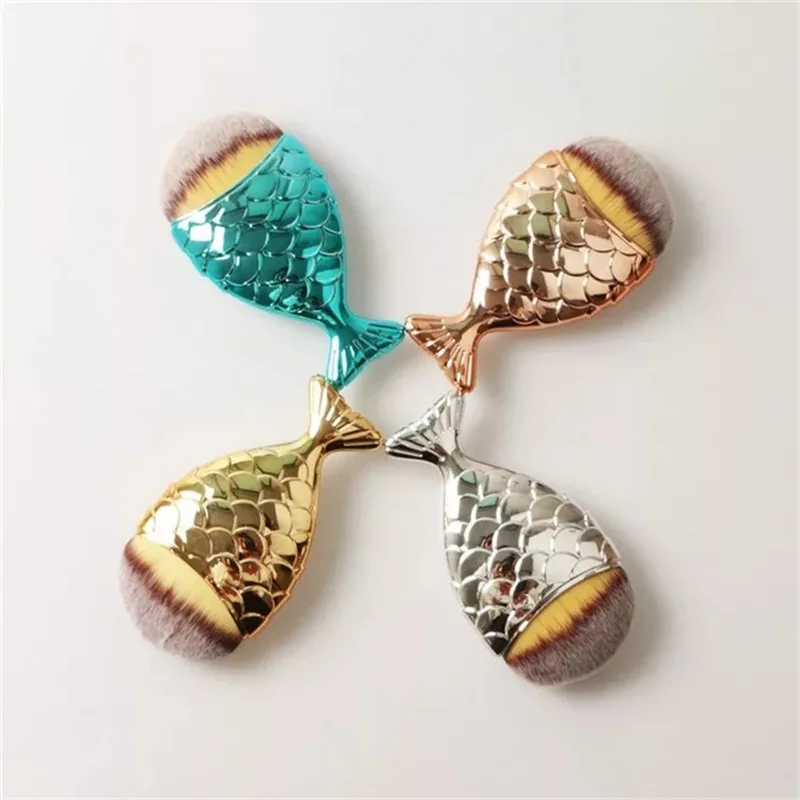 

1Pcs Professional Mermaid Shape Makeup Brush Foundation Cosmetic Fish Brush Makeup Tools 4 ColorsPowder Face Brush