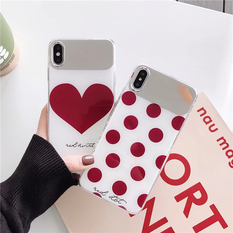 Чехол для Iphone XR чехол 7 6 6s 8 Plus телефона с милым сердцем и зеркалом макияжа X XS