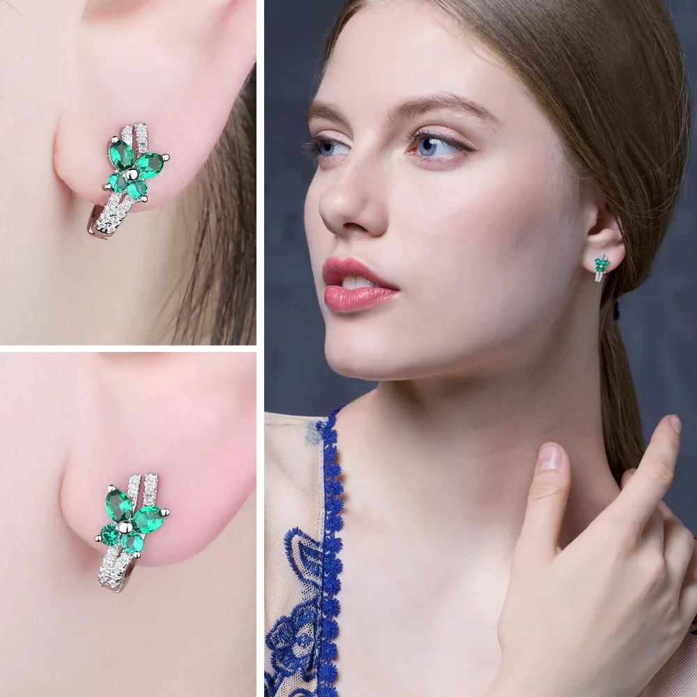 JewelryPalace-pendientes de plata de ley 925 con forma de mariposa para mujer, aretes de aro con esmeralda de imitación, gema verde, regalo de aniversario