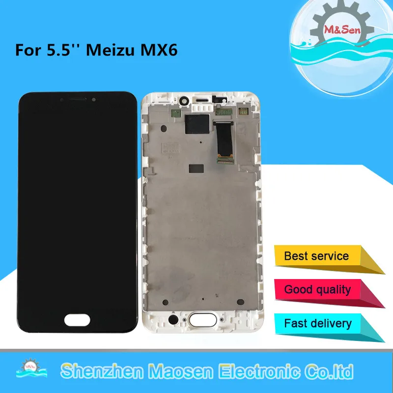 5.5'' Original Tested M&Sen For Meizu MX6 LCD Screen Display With Frame+Touch Screen Panel Digitizer For Meizu MX6 Display Frame