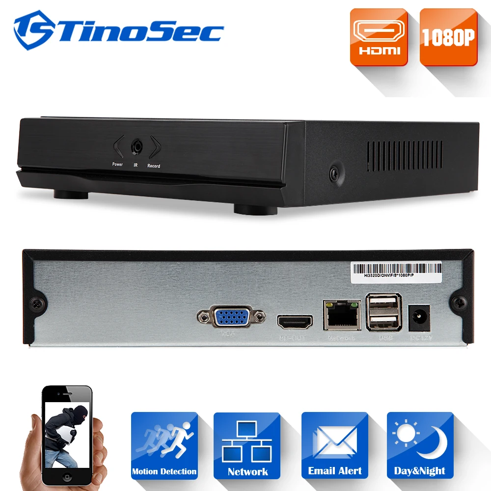TinoSec Mini NVR 4 /8 Channel Full HD 1080P CCTV NVR H.264 NVR ONVIF HDMI Network Video Recorder For IP Camera 1080P System
