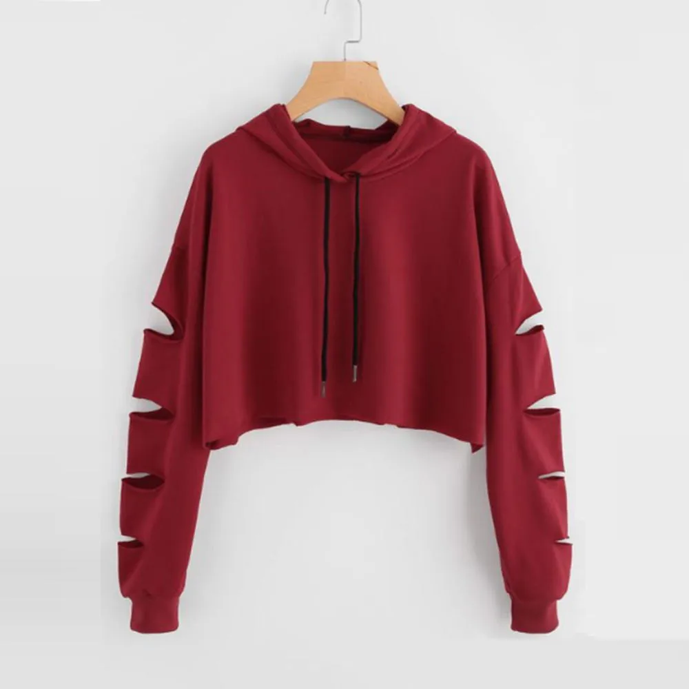 Frieed Womens Long Sleeve Pullover Lace-up Hoodie Striped Sweatshirts Crop Top