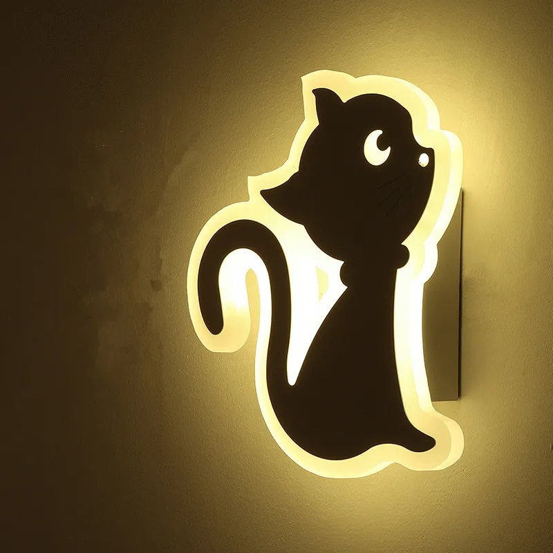

2018 New Modern Bedroom Bedside LED Wall Lamp Creative Aisle Lamp Children Room Cat Acrylic Lamp Cafe Light Free Shipping