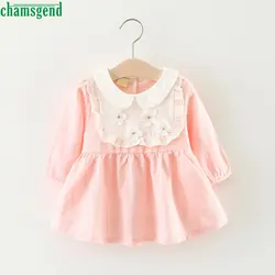 Chamsgend три цвета Стильная Милая одежда для малышей для девочек полный хлопок o-образным вырезом цветочный Кружева платье принцессы с