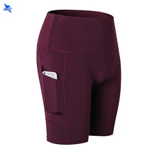 Женские компрессионные шорты для занятий йогой, с карманами, высокая талия, эластичные короткие леггинсы, шорты для бега, бега, фитнеса