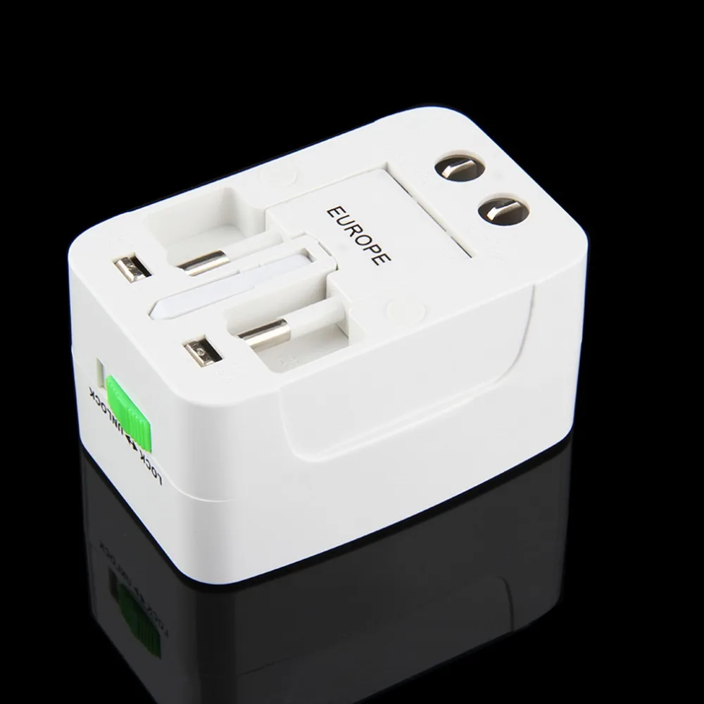 Универсальный адаптер для путешествий с 2 usb-разъемами все-в-одном, для путешествий по всему миру, преобразователь переменного тока, штепсельная розетка для ЕС