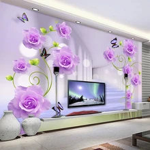 Custom Photo Wallpaper Modern Purple Rose Flowers 3D Stereoscopic Living Room TV Sofa Background Wall Home Decor 3D Wall Murals Custom Photo Wallpaper Modern Purple Rose Flowers 3D Stereoscopic Living Room TV Sofa Background Wall Home Decor 3D Wall Murals