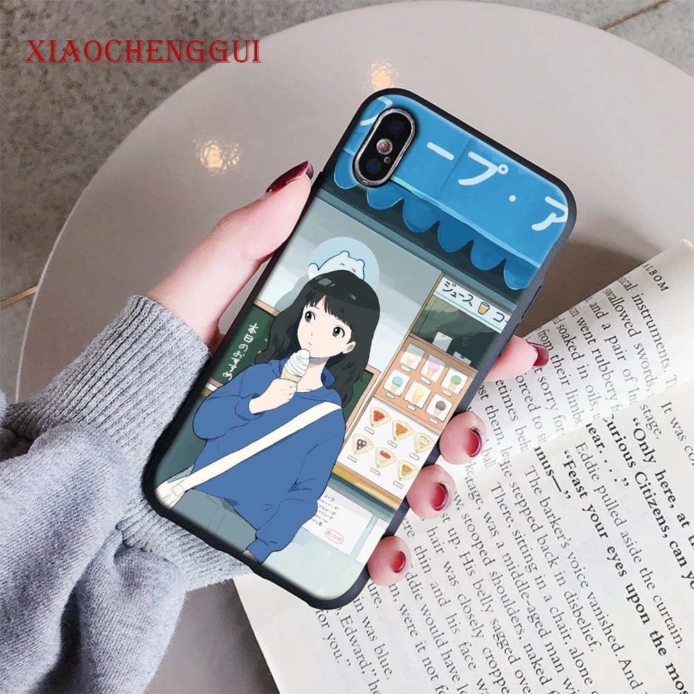 Японские чехлы для телефонов с изображением девушки мороженого iphone XS Max XR мягкий