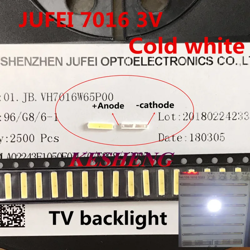 100 шт. светодиодный светильник jufei 7016 светодиодный ТВ ПОДСВЕТКА двойные чипы холодный белый высокой мощности 1,2 Вт 3 в 7016 для светодиодный ЖК-подсветка ТВ применение