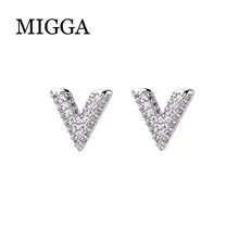 MIGGA серьги-гвоздики в форме буквы V с микропокрытием из кубического циркония для женщин и девочек, высококачественные кристаллы Brincos