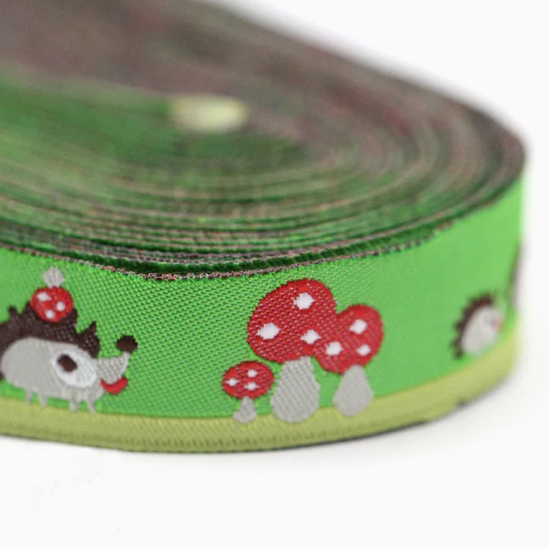 

Hedgehog and mushroom 100% polyester Cartoon Woven Jacquard Ribbon 16mm 5/8 "grosgrain ribbon For DIY Dog Collar wholesale