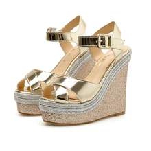 13cm Heel Women Platform Wedges Shoes Fashion White High Heels Ladies High Heel Sandals Women Cross Straps Wedge Shoes platform slippers women heel shoes high wedge slipper women shoes high heel platform shoes ladies pantoufle femme