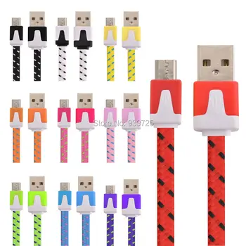 

1m 2m 3m 100pcs/lot Fabric Braided Flat micro 5pin usb cable Accessory Bundles for samsung s3 s4 s6 s7 for htc lg xiaomi