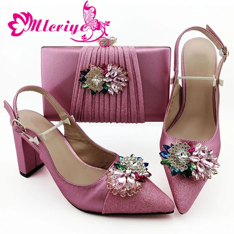 

Pink Color 2019 Spring New Arrivals Italian Women High Quality Shoes and Nice Bag to Match Novelty Style for Wedding Party