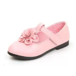 Для маленьких девочек кожаные туфли принцессы платье с цветочным принтом обувь Повседневная детская обувь дети на низком каблуке Обувь