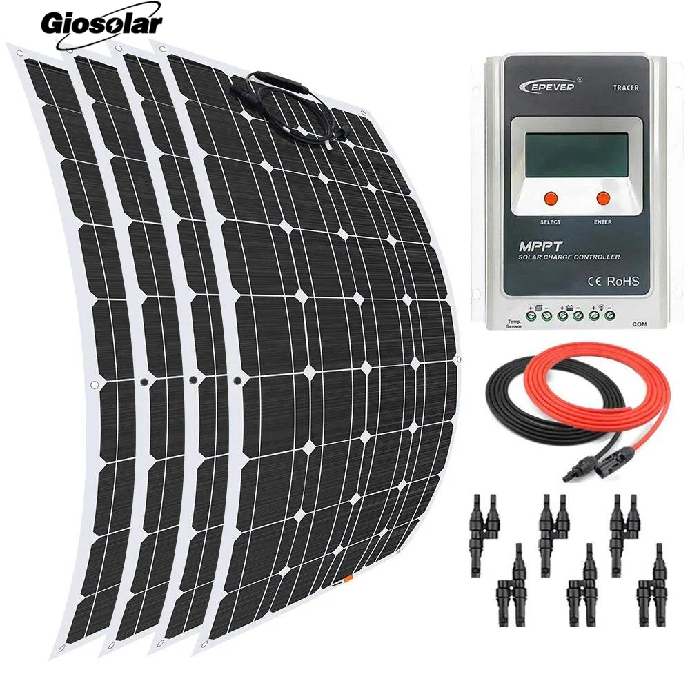 Giosolar 400 Вт 12 вольт солнечная панель комплект зарядное устройство гибкий монокристаллический с 40A lcd MPPT Контроллер заряда