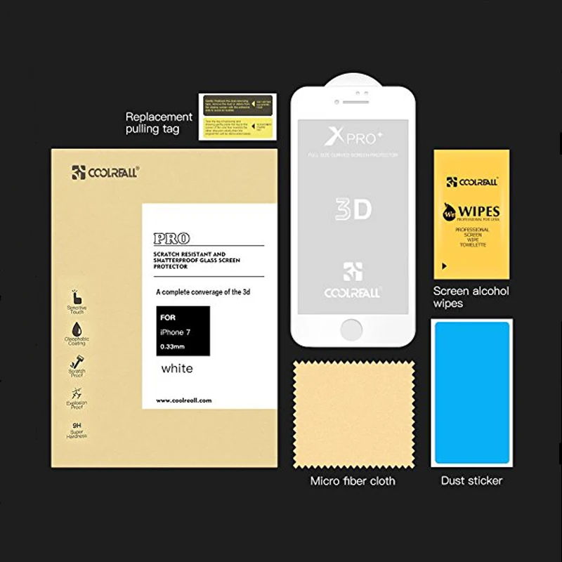 Coolreall 9H высокопрочный 0,33 мм протектор экрана для iPhone 7 8 6 6s Plus X 3D полное покрытие закаленное стекло премиум-класса Передняя пленка