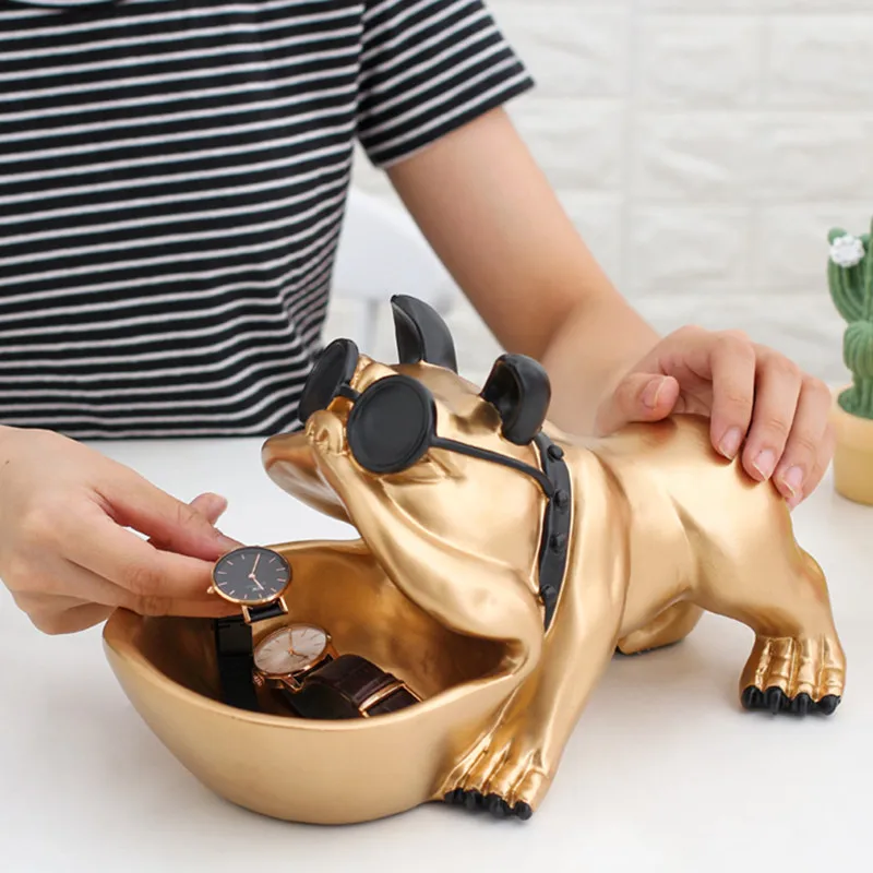 Free shipping Bulldog Candy Dish Statue Lucky Dog Animal Storage Box Desk Accessories Birthday Christmas Gift L3013 | Дом и сад