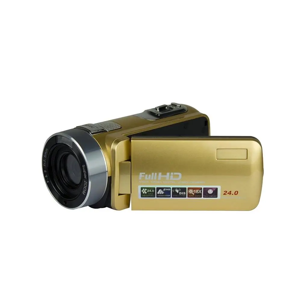 Популярный портативный 1920x1080 Full HD ночного видения 3,0 дюймов 24MP ЖК-экран 18X зум Цифровая видеокамера мини DV - Цвет: golden