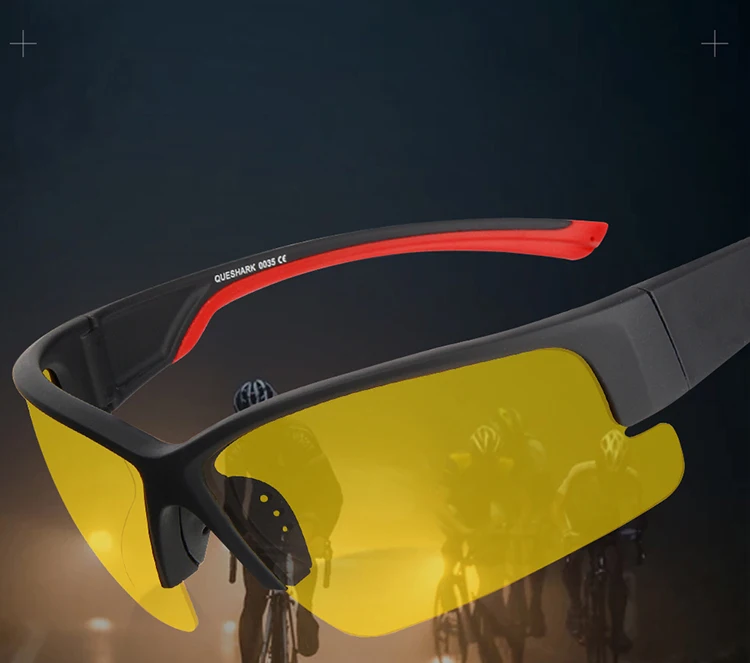 QUESHARK антибликовые солнцезащитные очки ночного видения для велоспорта UV400 для вождения, пешего туризма, альпинизма, очки HD для гольфа, желтые линзы, велосипедные очки
