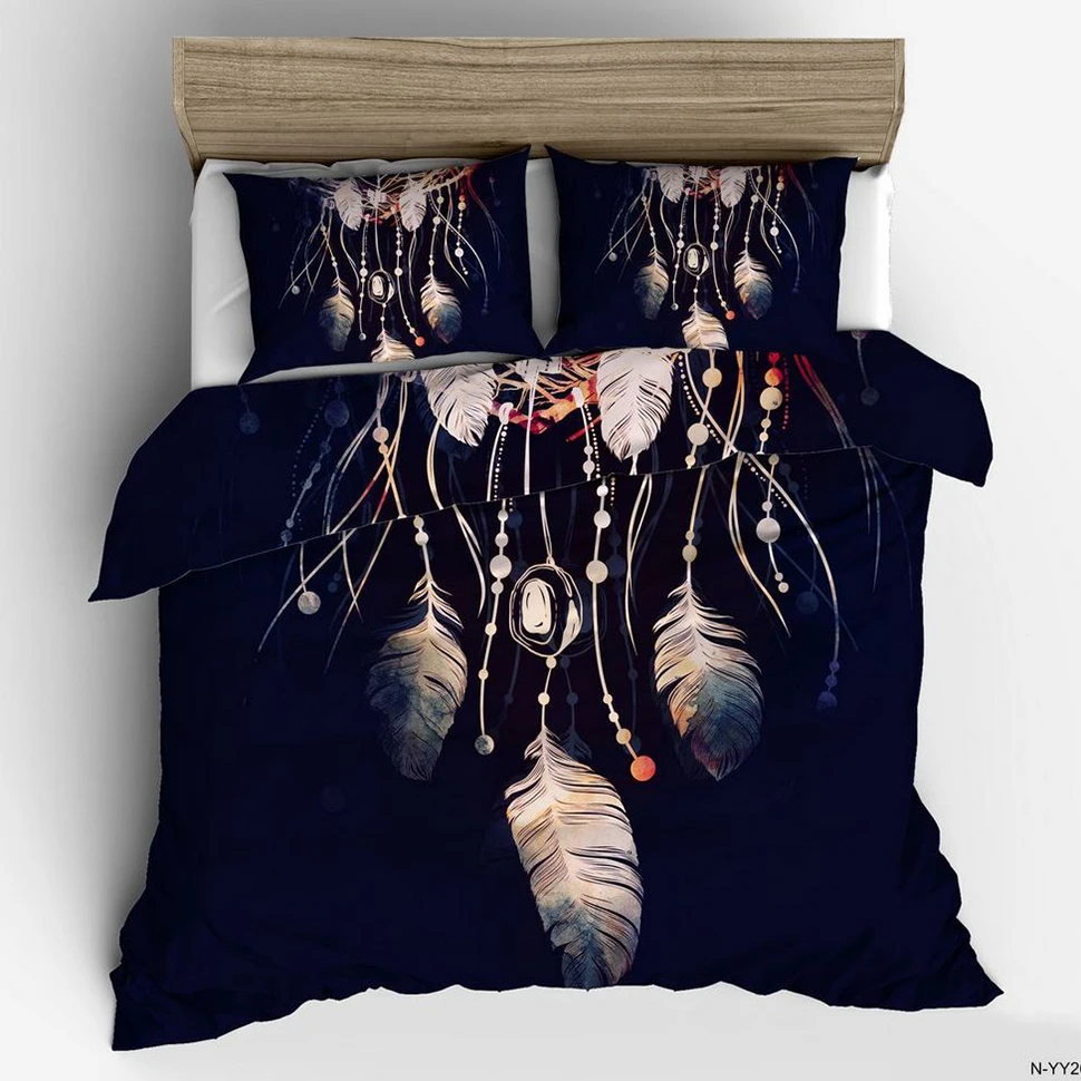 

Twin Size Bedding Set 3D Feather Black Duvet Cover Set Queen Full King Kids Bed Cover Sets Pillowcase