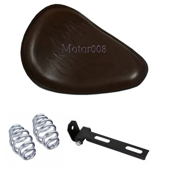 

Brown Flame 10"x12" SOLO Seat 3" Chrome Spring Bracket Motorcycle For Harley Chopper Bobber Custom