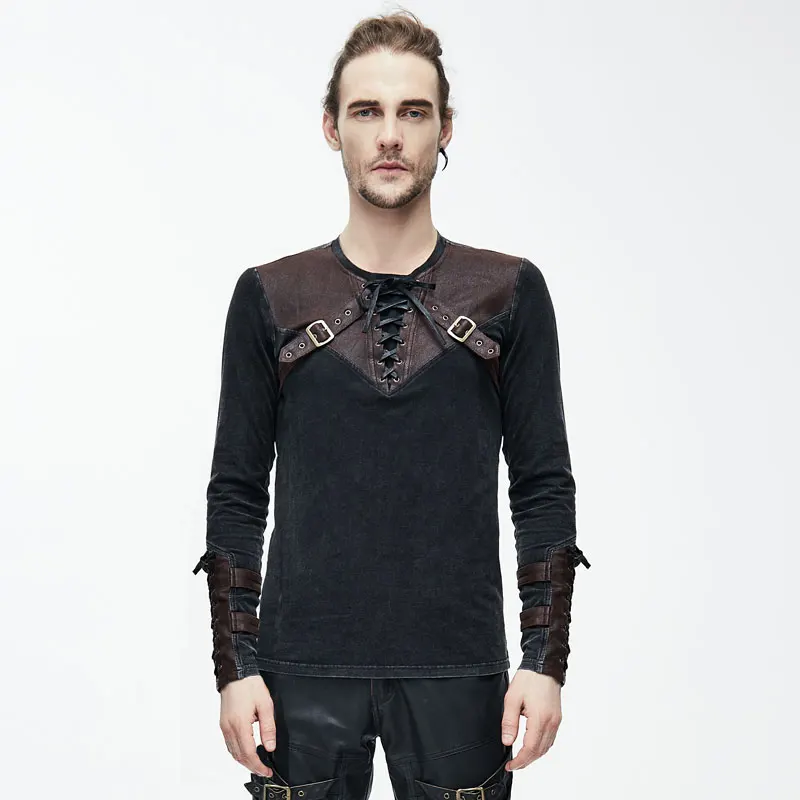 Футболка мужская с длинным рукавом Готическая тенниска на шнуровке майка кроя Slim