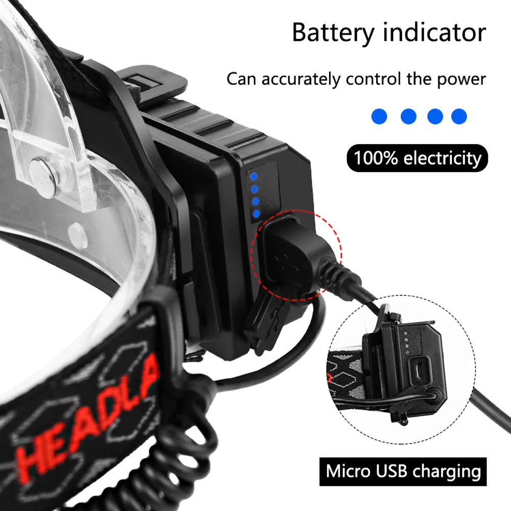 COB головной светильник, охотничий фонарь, налобный фонарь 18650, usb головная лампа, светодиодный светильник-вспышка, красный светильник, водонепроницаемый головной светильник