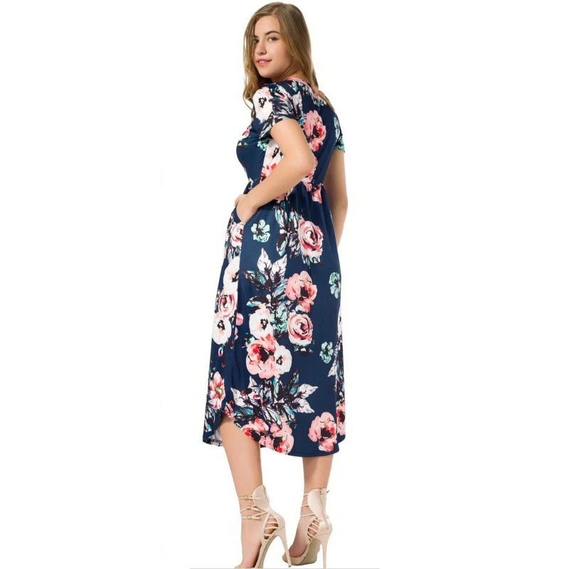 Women's Chic Boho Style Printed Dress Blue Back
