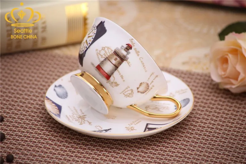 Прага postmark Маяк Европейский стиль чашки Позолоченные Coaster Demitasse коврик для чашки с чаем керамическая кофейная чашка и блюдце фарфоровая кружка