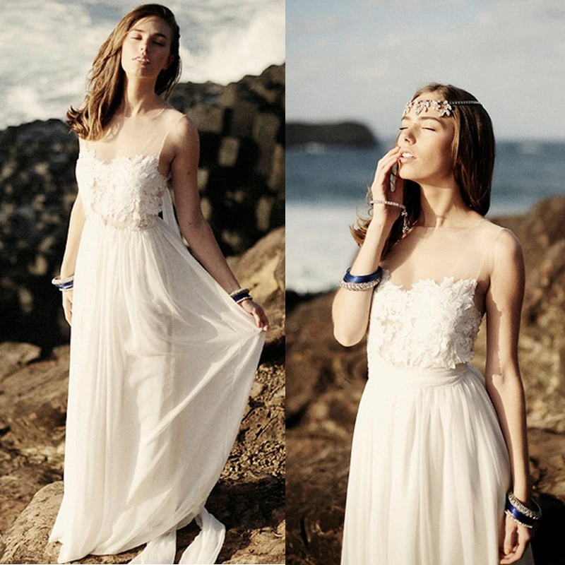 Настоящее lmestes vestido de Noiva Casamento соблазнительное длинное с открытой спинкой пляжный белый кружевной шифоновый дешевый 2018 свадебное платье