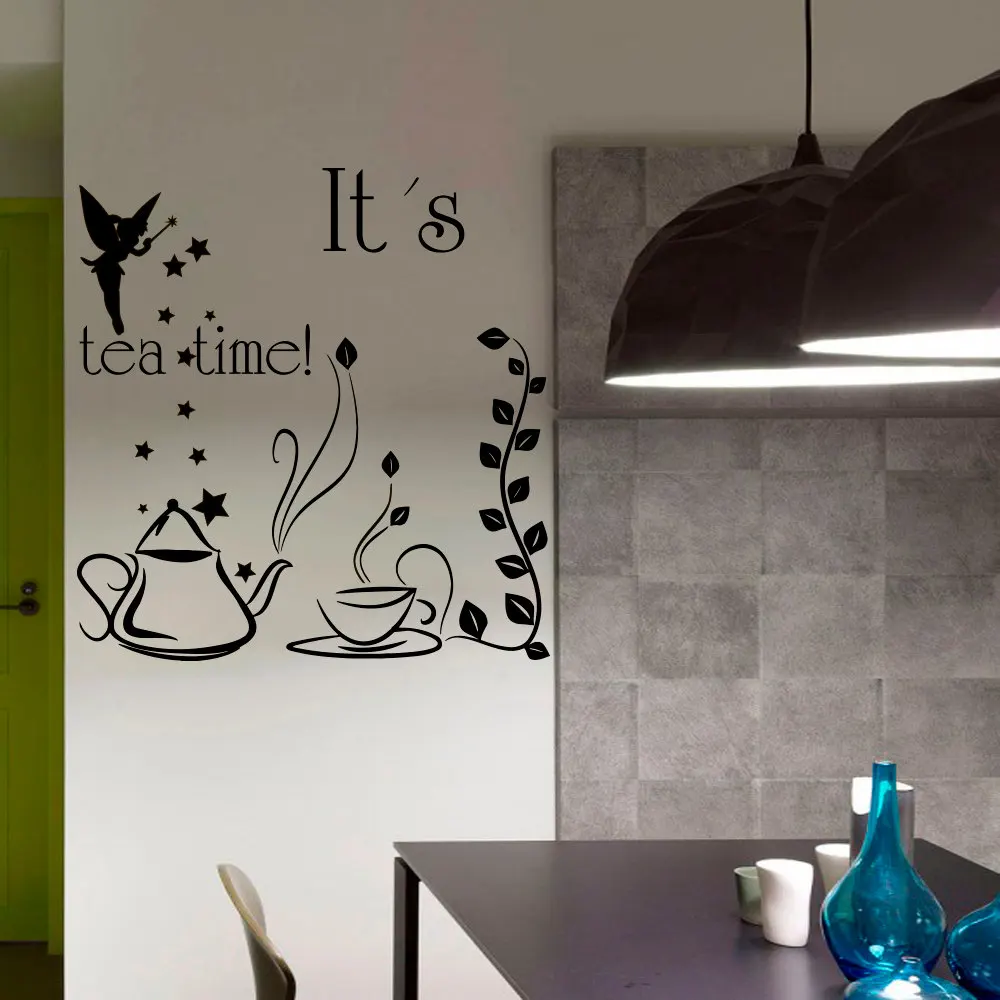 

It'S Tea Time Fairy With Wand Teapot And Cup Wall Sticker Removable DIY Home Decor Vinyl Decals