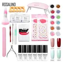 ROSALIND набор гель-лаков для ногтей 4 цвета УФ 6 Вт лампа для гель для дизайна ногтей лак акриловый набор для ногтей праймер верхнее покрытие Набор для маникюра