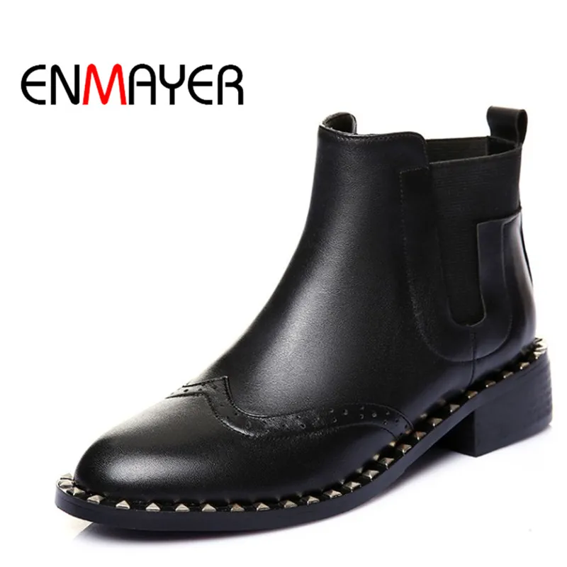

ENMAYER Fashion Autumn Winter Women Ankle Boots Round Toe Shoes Motorcycle Boots Rivets Zipper Black Warm Shoes Women Large Size