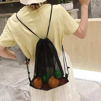 

Fashion Mesh drawstring bag Backpack Rope Weaving Beach Bag Basketball Bag drawstring Backpack Women Men mochila saco 2.606