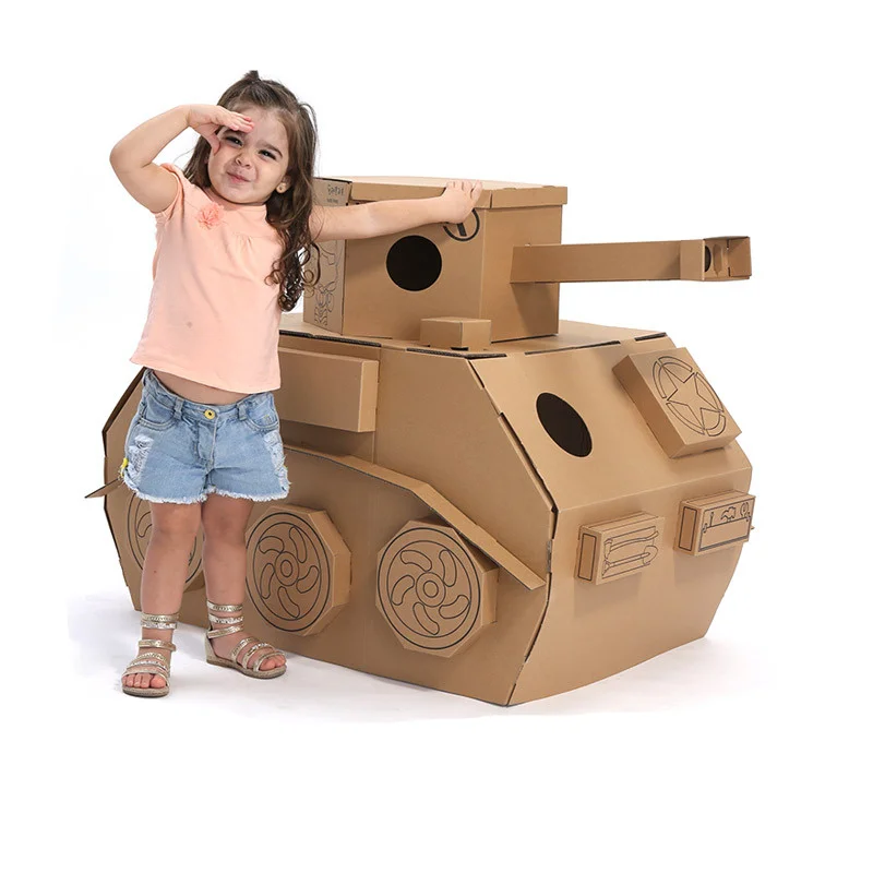 

[Funny] DIY Graffiti Painting Tank car tent children sport game tent paper house toy Use your imagination kids baby best gift