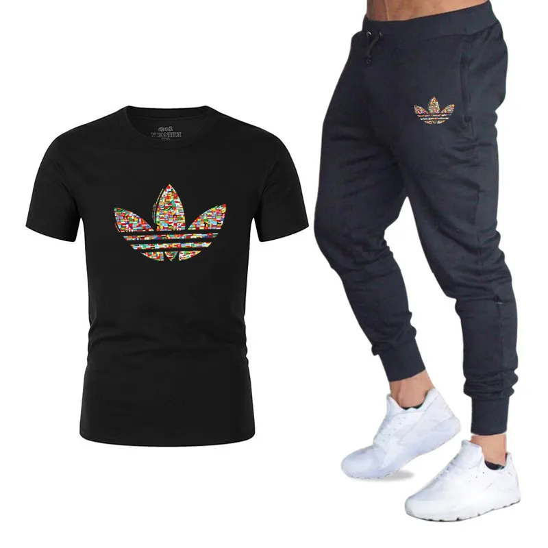 

Summer new Sale Men's Sets T Shirts+pants Two Pieces Sets Casual Tracksuit 2019 Tide brand Tshirt Gyms Fitness Sportswears set