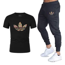 Summer new Sale Men's Sets T Shirts+pants Two Pieces Sets Casual Tracksuit 2019 Tide brand Tshirt Gyms Fitness Sportswears set