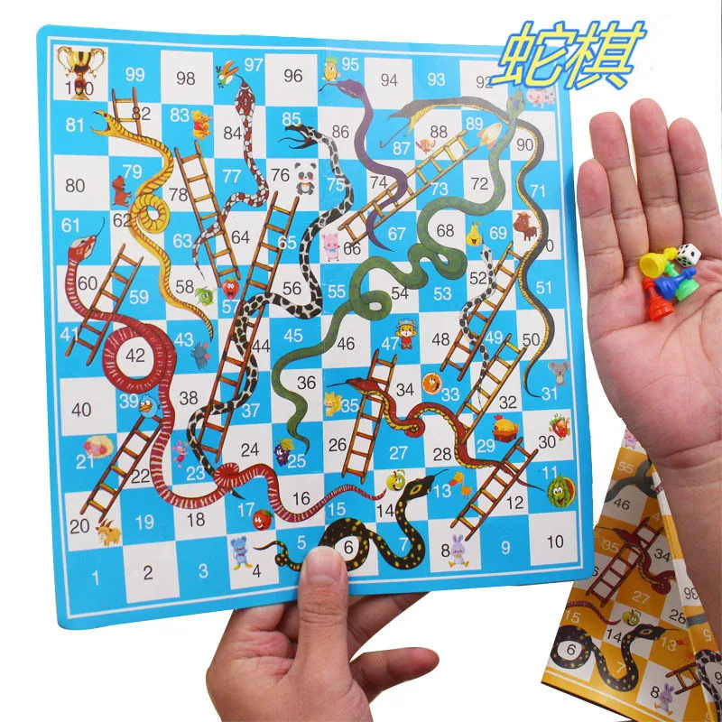 

Portable Snake Ladder Board Game Set Paper Flight Chess jogos Educational Party Games Toys for Kids 50pcs/lot