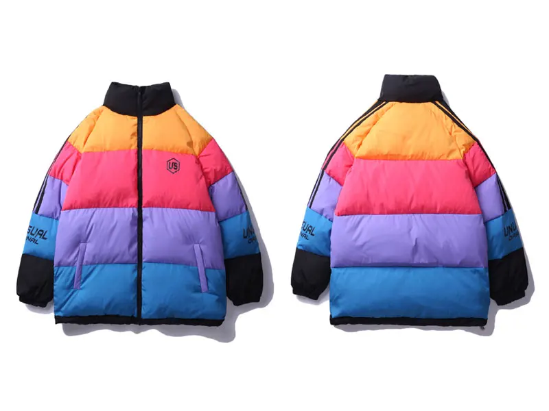 Rainbow Color Block Thick Parkas 1