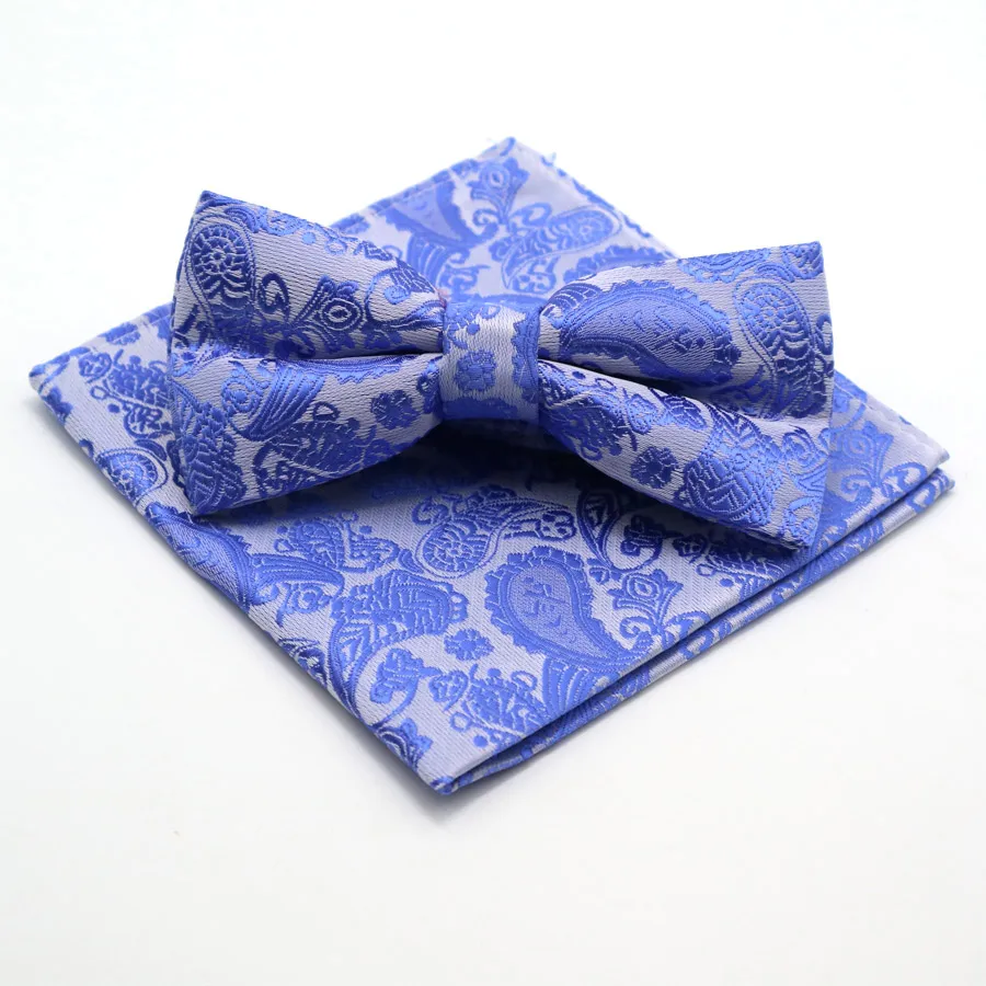 Classic Men's Floral Paisley Pocket Square Bows Tie Set Adjustable Handkerchief Bowtie Sets Wedding Party Necktie Hanky Lot - Цвет: BWF-06