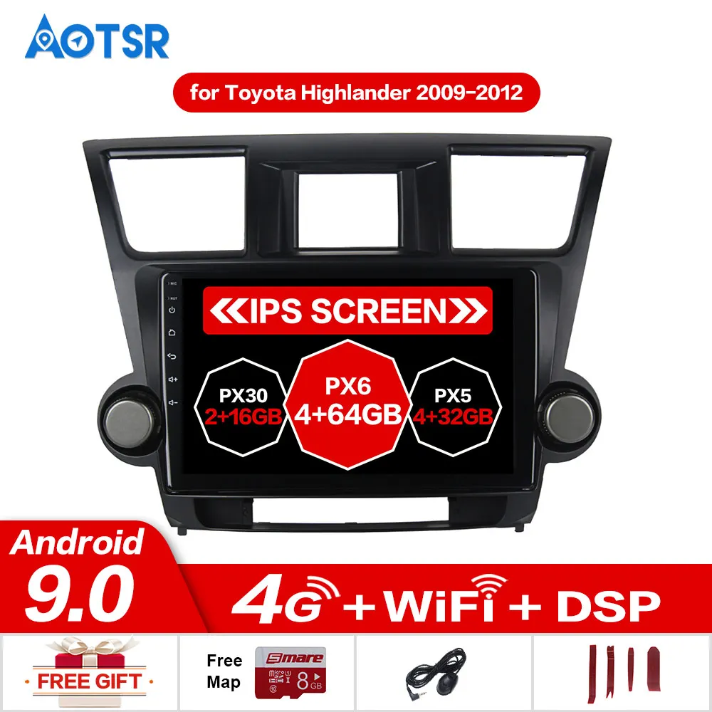 Flash Deal 10.2" IPS 1 Din Car Radio Player Android 9.0 for Toyota Highlander 2009 2010 2011 2012 Navigation HDMI MP3 64GB ROM unit dsp IPS 1