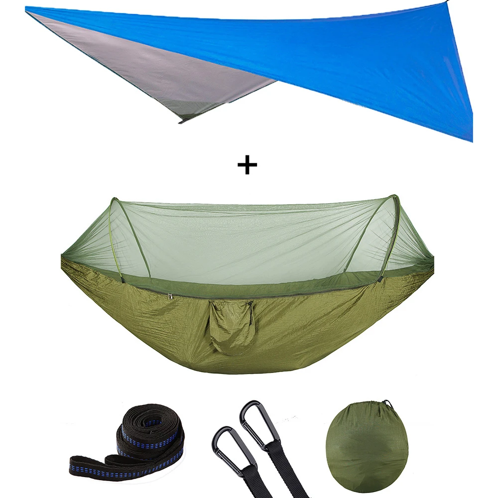 Camping Hammock with Mosquito Net and Rain Fly Portable Double Hammock with Bug Net and Tent Tarp Tree Straps for Travel Camping 