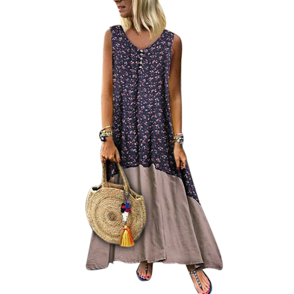 

LASPERAL Dress Plus Size Cotton Linen Plus Size Women Vintage Patchwork Casual Loose Boho Long Plus Size Retro Maxi Dress Jurkje
