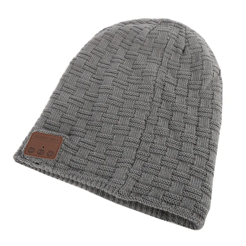 100p Беспроводная Bluetooth V4.2 вязаная бархатная зимняя шапка для бега, гарнитура, наушники, музыкальные повязки на голову, Спортивная умная шапка - Цвет: small grid Grey