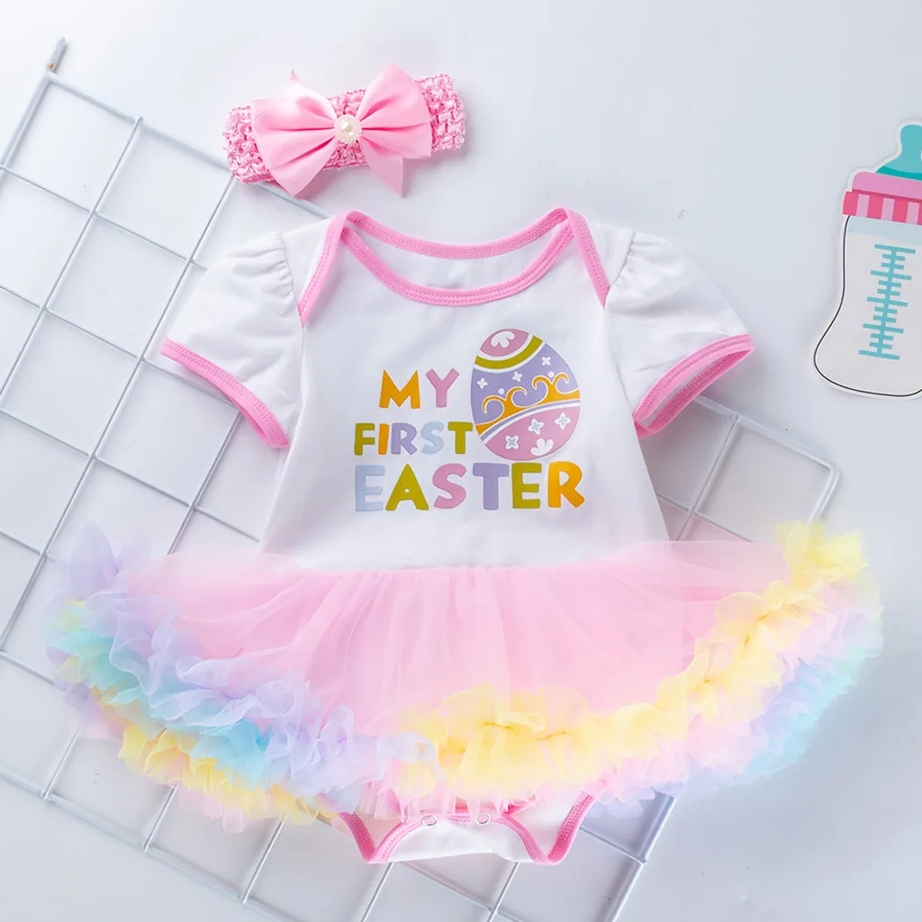 SAGACE 3PCs Newborn Baby Girl Princess Tutu Sets Summer Clothes Toddler Easter Eggs T Shirt + Dress For Clothing | Мать и ребенок